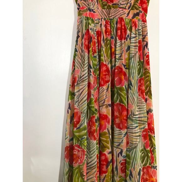 Badgley Miscka Floral Gown Sleeveless Maxi Gown Tropical Red Green Size 8 - Picture 7 of 13